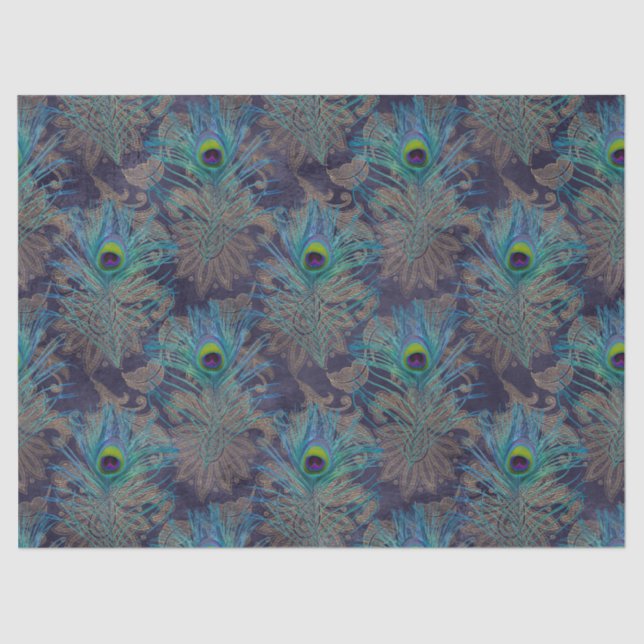 Peacock Feathers on Purple Decoupage Tissue Paper (Front)