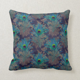 Peacock Feathers on Purple Throw Pillow