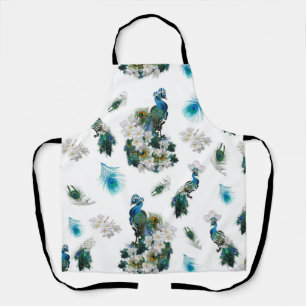 Peacock Feathers on white Running Pattern Clutch Apron