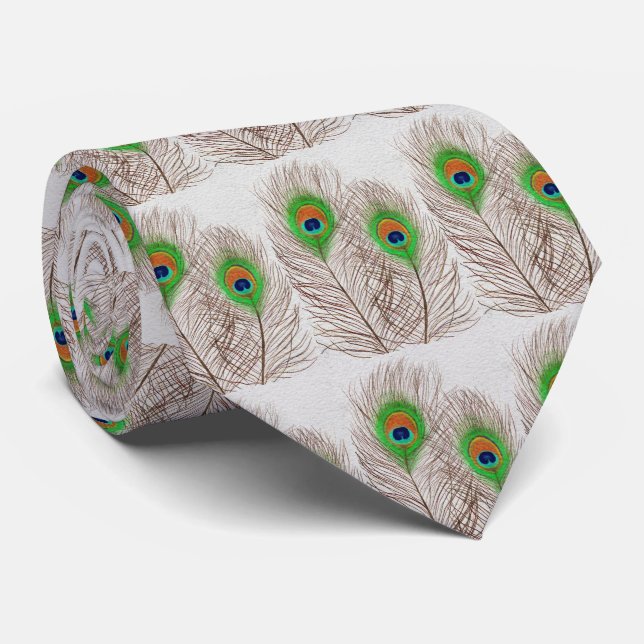 Peacock Feathers on White  Tie (Rolled)