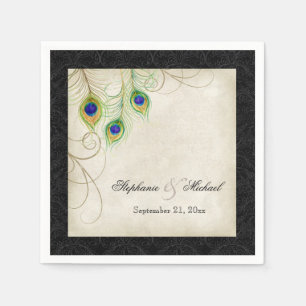 Peacock Feathers Parchment Wedding Reception Decor Napkin