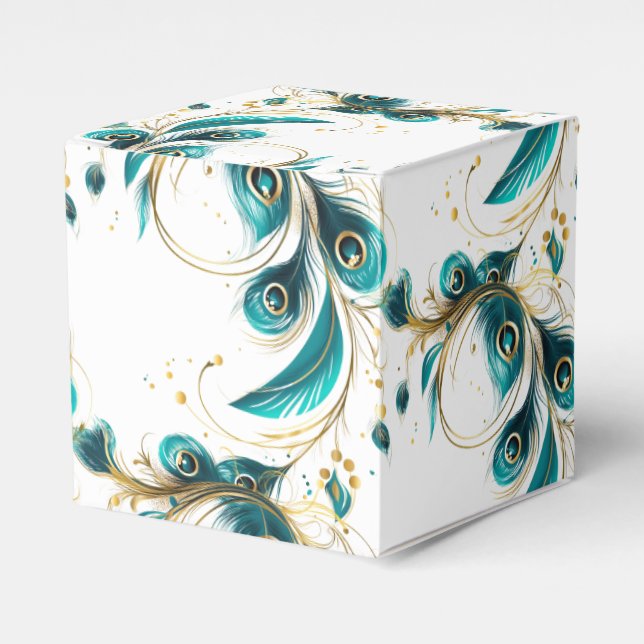 Peacock Feathers Party Treat Box (Front Side)