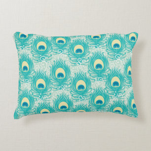 Peacock feathers pattern accent pillow