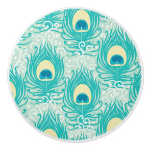 Peacock feathers pattern ceramic knob
