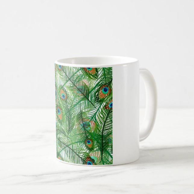peacock feathers pattern coffee mug (Front Right)