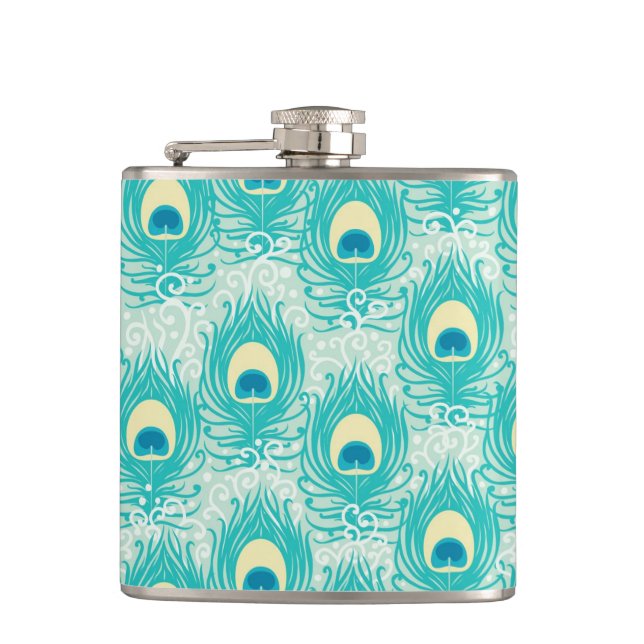 Peacock feathers pattern hip flask (Front)