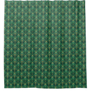 Peacock Feathers Pattern in Emerald Green and Gold