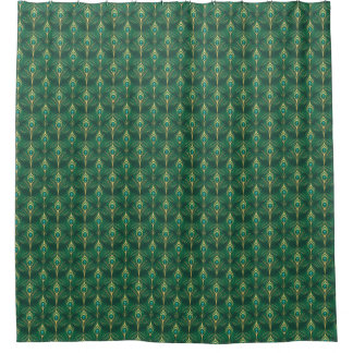 Peacock Feathers Pattern in Emerald Green and Gold