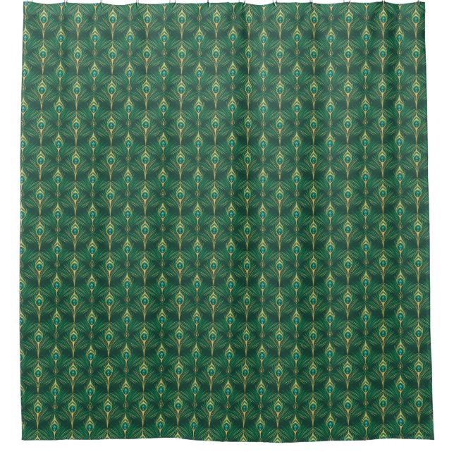 Peacock Feathers Pattern in Emerald Green and Gold (Front)