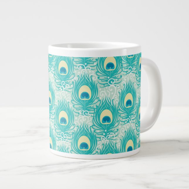 Peacock feathers pattern large coffee mug (Front Right)