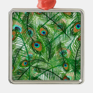 peacock feathers pattern metal ornament