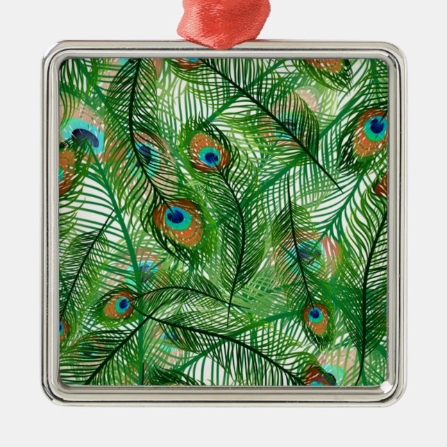 peacock feathers pattern metal ornament (Front)