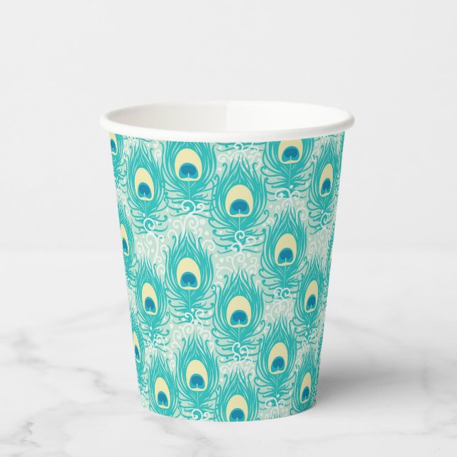 Peacock feathers pattern paper cups (Left)