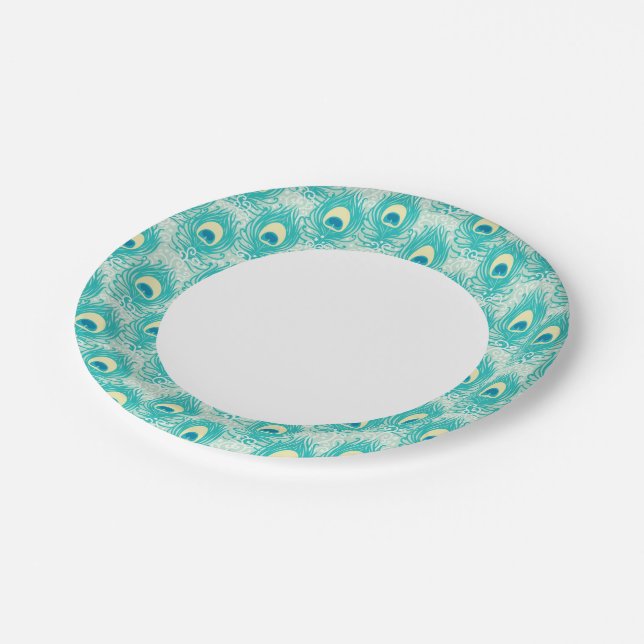 Peacock feathers pattern paper plate (Angled)