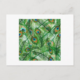 Peacock feathers pattern postcard