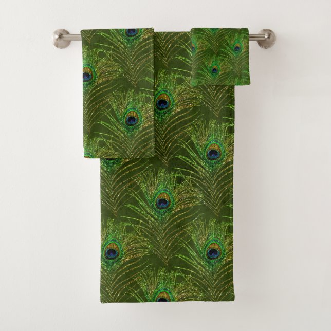 Peacock Feathers Peacocks Bath Towel Set (Insitu)