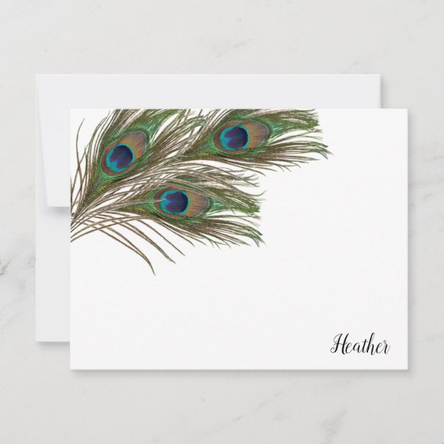 Peacock Feathers Personalized Flat Note Cards (Front)