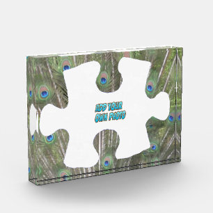 Peacock Feathers Puzzle Piece Cust. Photo Block