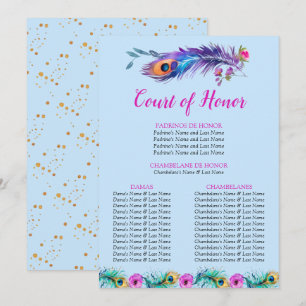 Peacock Feathers Quinceañera Court of Honour Blue Program