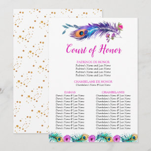 Peacock Feathers Quinceañera Court of Honour White Program