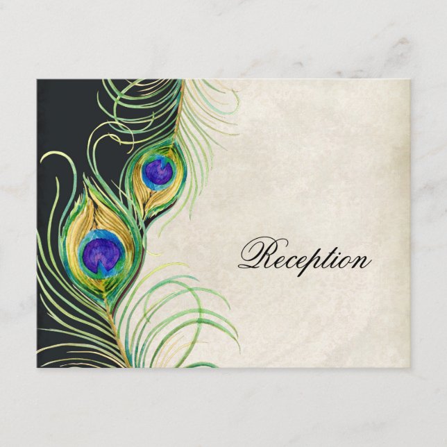 Peacock Feathers Reception Invitation Card (Front)