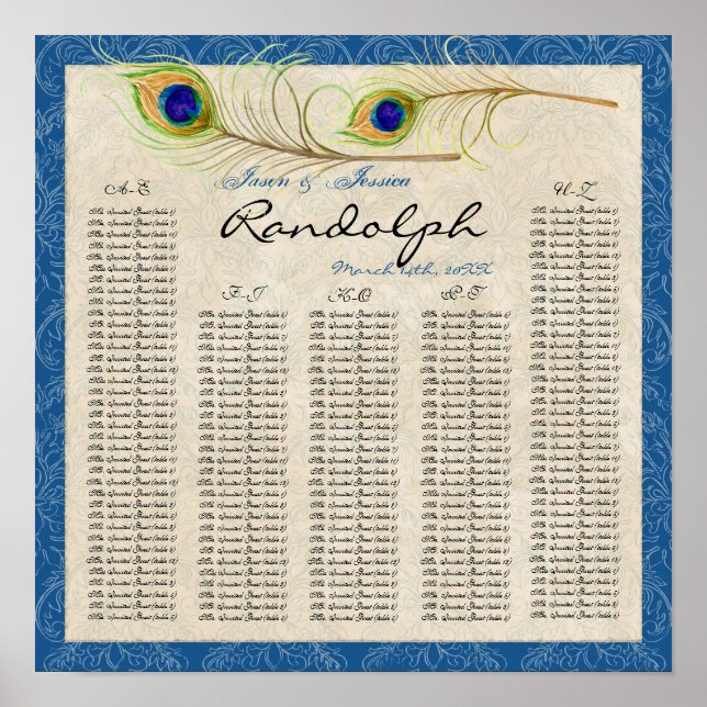 Peacock Feathers Reception Table Seating Chart (Front)