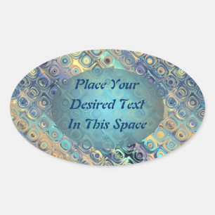 Peacock Feathers Retro Abstract Customizable Text Oval Sticker