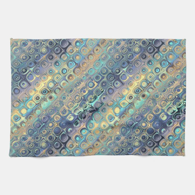 Peacock Feathers Retro Abstract Kitchen Towel (Horizontal)