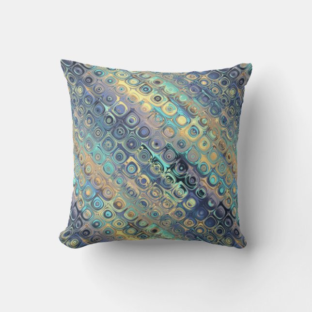 Peacock Feathers Retro Abstract Throw Pillow (Front)