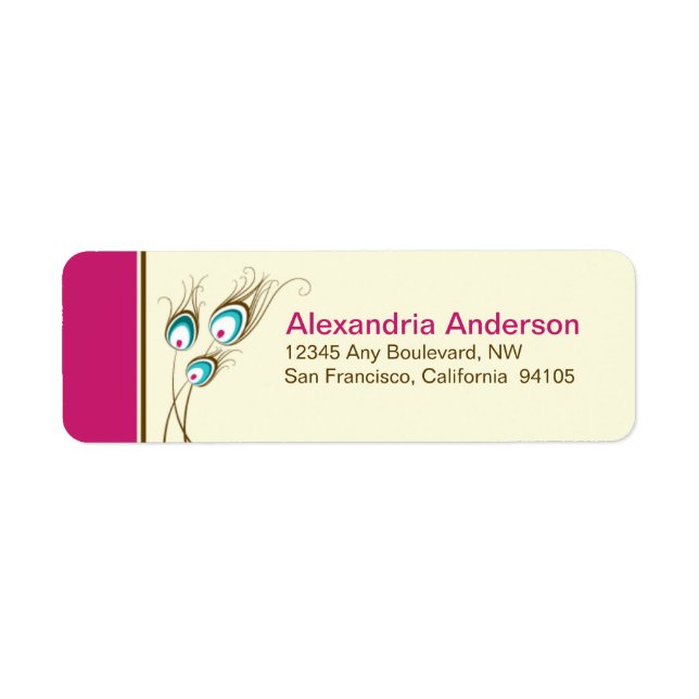 Peacock Feathers Return Address Labels (fuchsia) (Front)