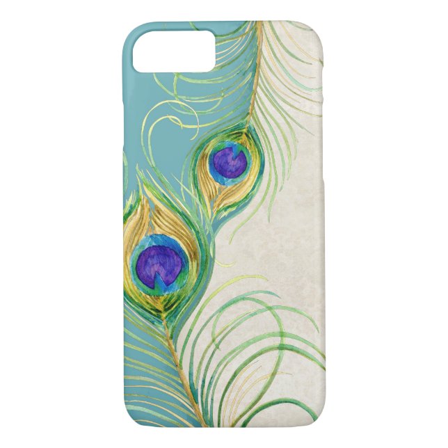 Peacock Feathers Royal Damask Personalized Names Case-Mate iPhone Case (Back)