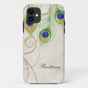 Peacock Feathers Royal Damask Personalized Names iPhone 11 Case