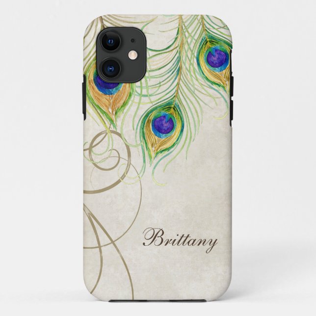 Peacock Feathers Royal Damask Personalized Names Case-Mate iPhone Case (Back)