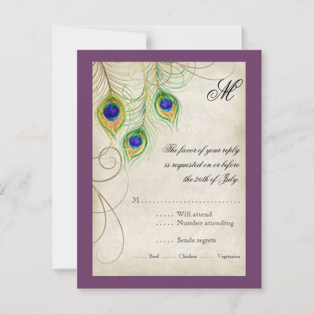 Peacock Feathers RSVP Response Card (Front)