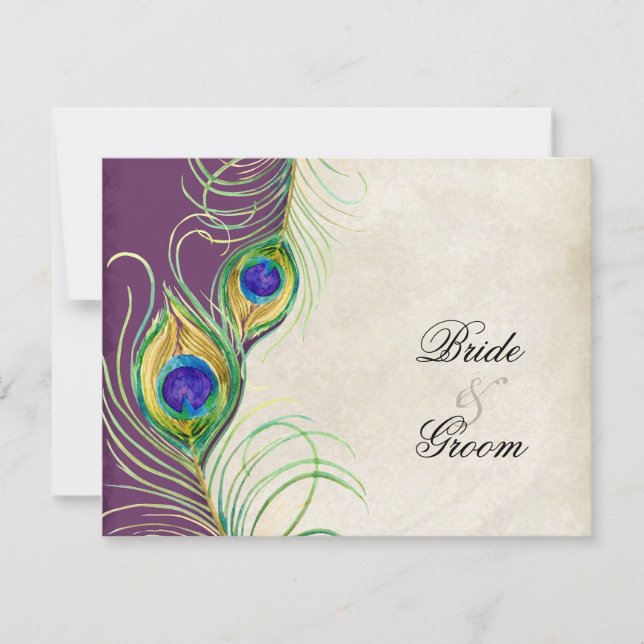 Peacock Feathers RSVP Response Cards (Front)