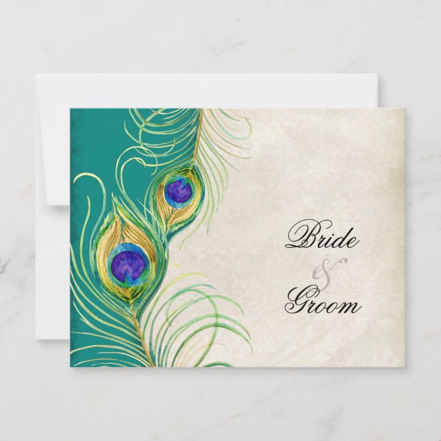 Peacock Feathers RSVP Response Cards (Front)