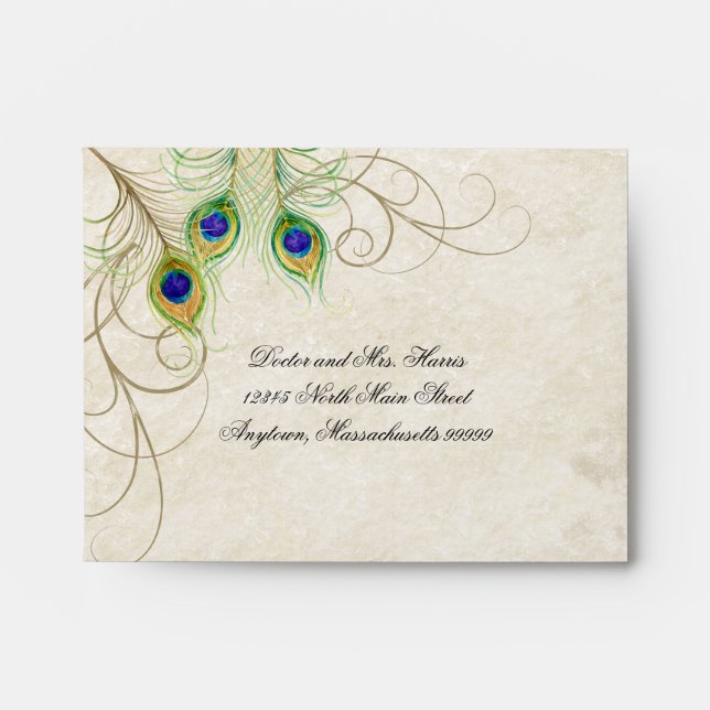 Peacock Feathers RSVP Response Invitation Envelope (Front)