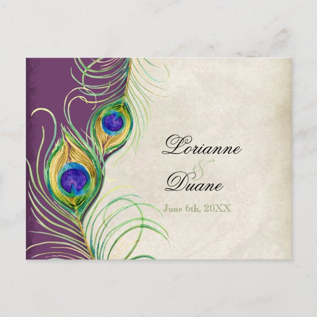 Peacock Feathers RSVP Response Postcards (Front)