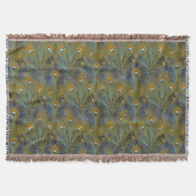 Peacock Feathers Rugs Throw Blanket (Front)