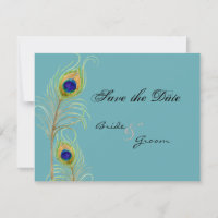 Peacock Feathers Save the Date Invite Cards