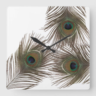 Peacock feathers square wall clock