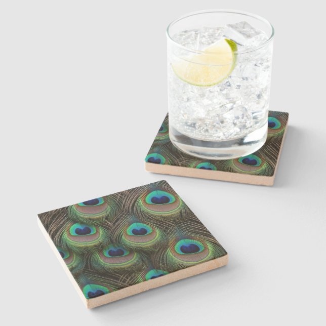 Peacock Feathers Stone Coaster (Side)