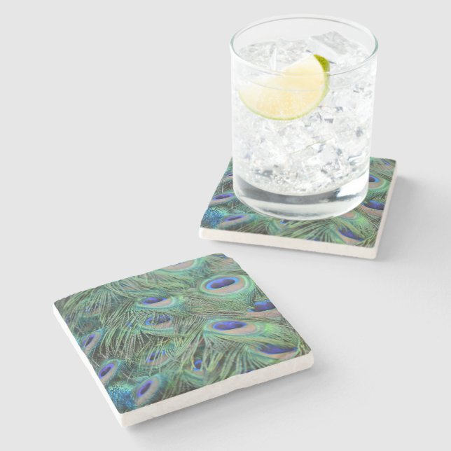 Peacock Feathers Stone Coaster (Side)