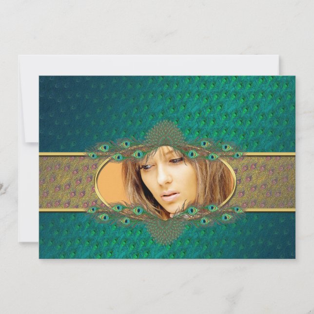 Peacock feathers sweet 16 photo  invitations (Front)