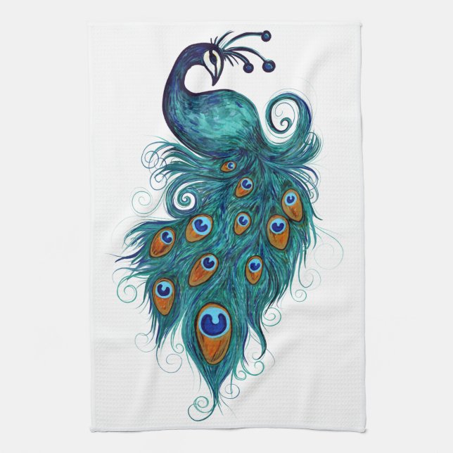 Peacock Feathers Teal Peacocks                     Kitchen Towel (Vertical)