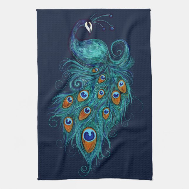 Peacock Feathers Teal Peacocks                     Kitchen Towel (Vertical)