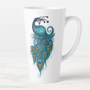 Peacock Feathers Teal Peacocks                     Latte Mug