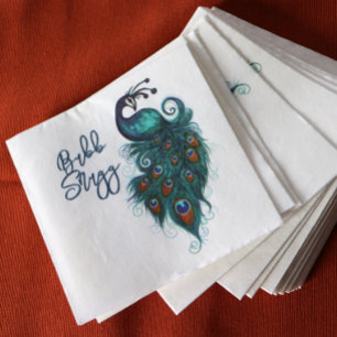 Peacock Feathers Teal Peacocks    Napkin