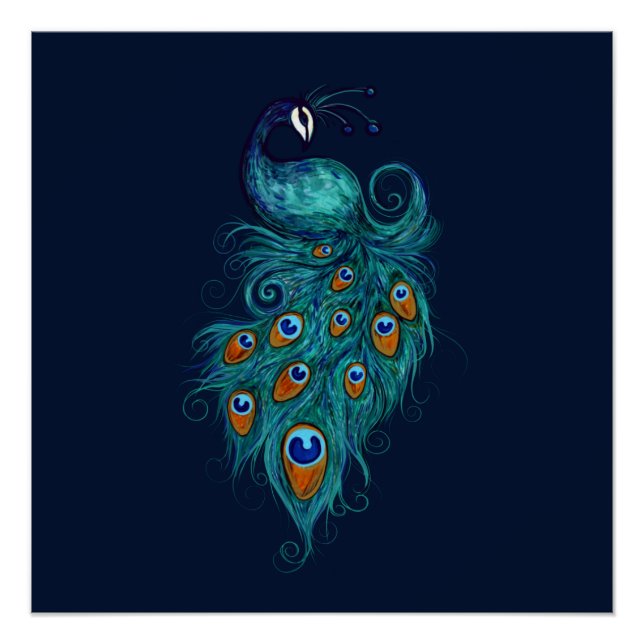 Peacock Feathers Teal Peacocks   Poster (Front)