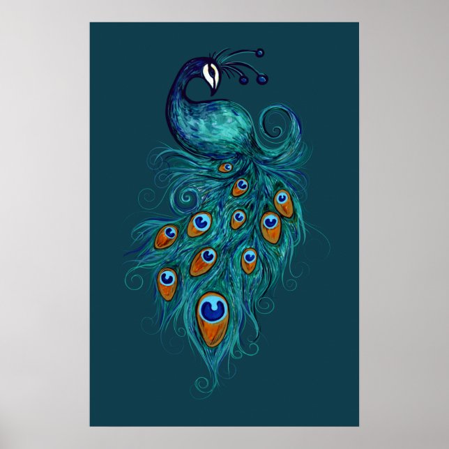 Peacock Feathers Teal Peacocks      Poster (Front)